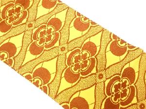 縮緬地　斜め格子に花模様名古屋帯